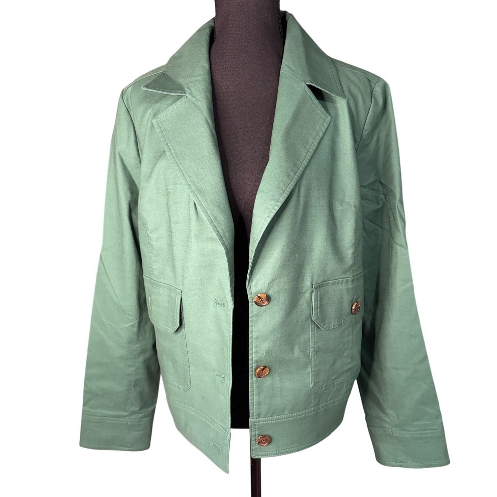 Talbots Green Utility Jacket Womens Size 14 Cotton Lyocell Safari Military Chic